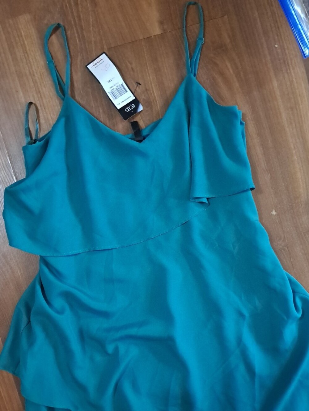 BCBG Teal Ruffled High-Low Slip Dress - Picture 4 of 6